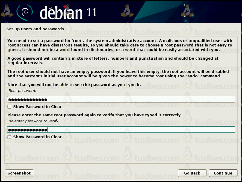 Debian 11 enter root password