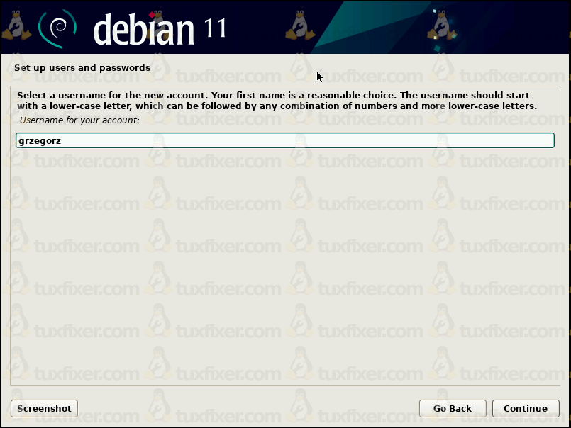 Debian 11 bullseye create username