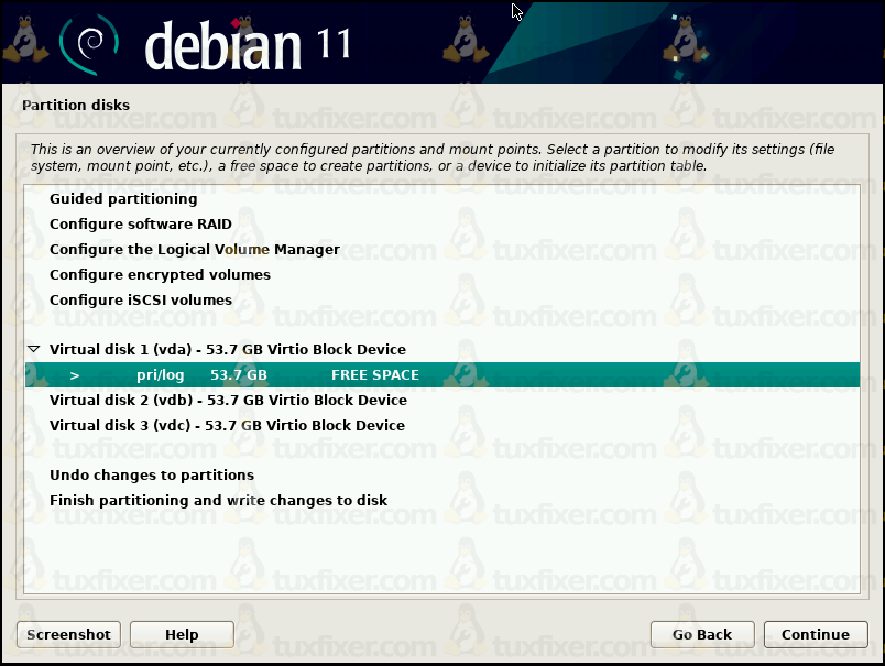 Debian 11 created partition table