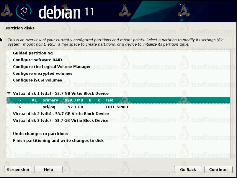 Debian 11 partition layout