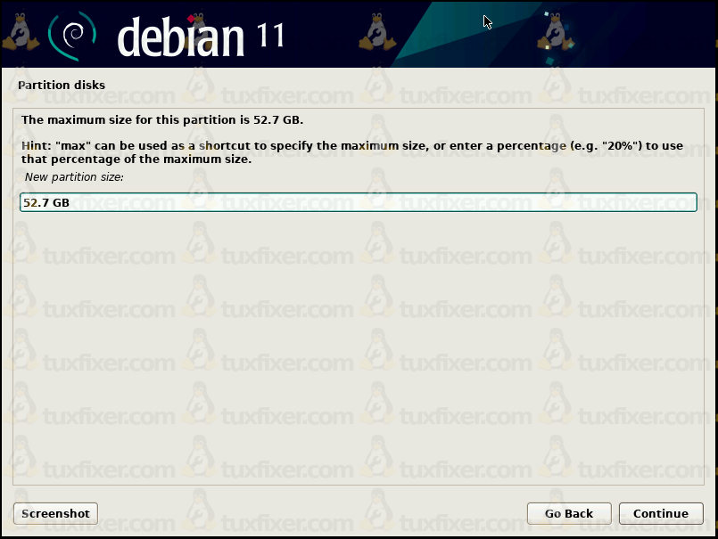 Debian Bullseye set partition size
