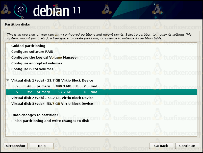 Debian Bullseye partition layout