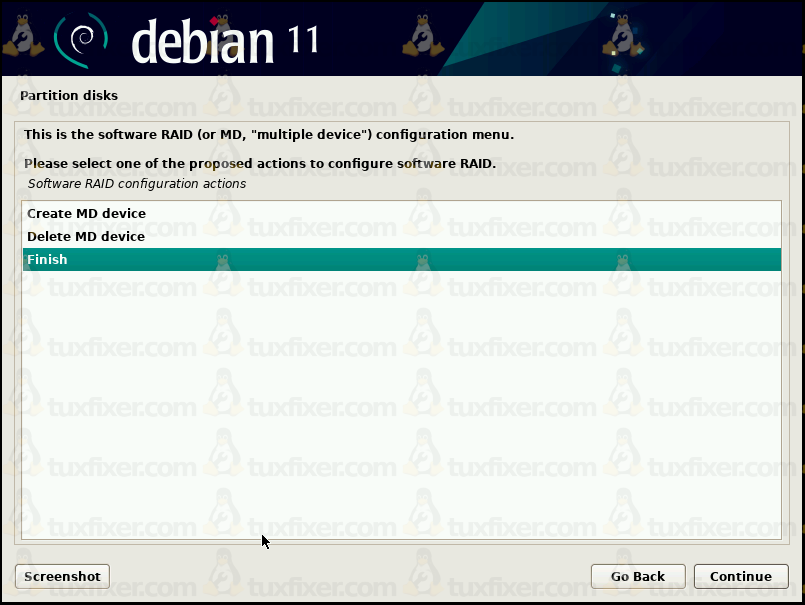 Debian 11 Bullseye finish RAID persona creation