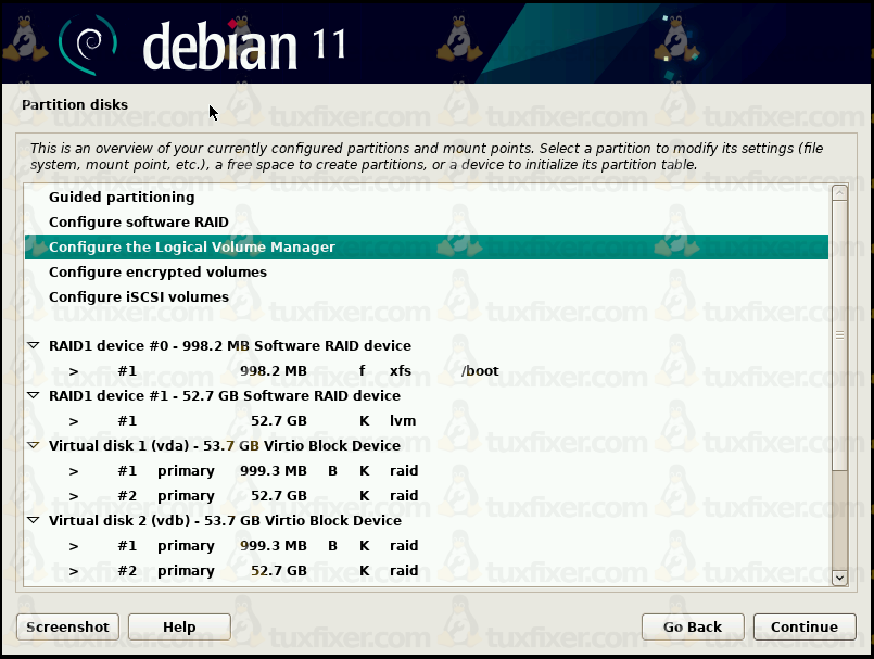 Debian Bullseye create LVM volume group