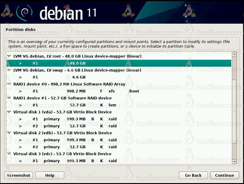 Debian 11 Bullseye partition setup