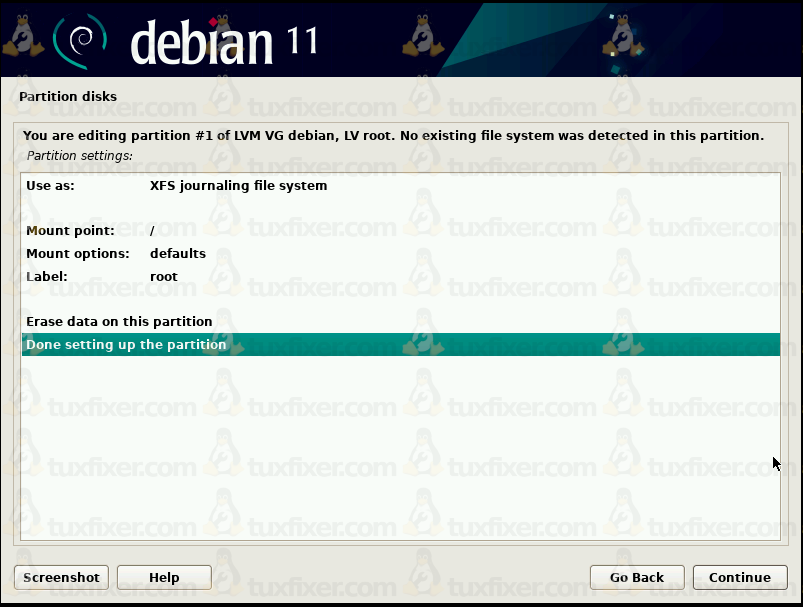 Debian 11 Bullseye format root partition