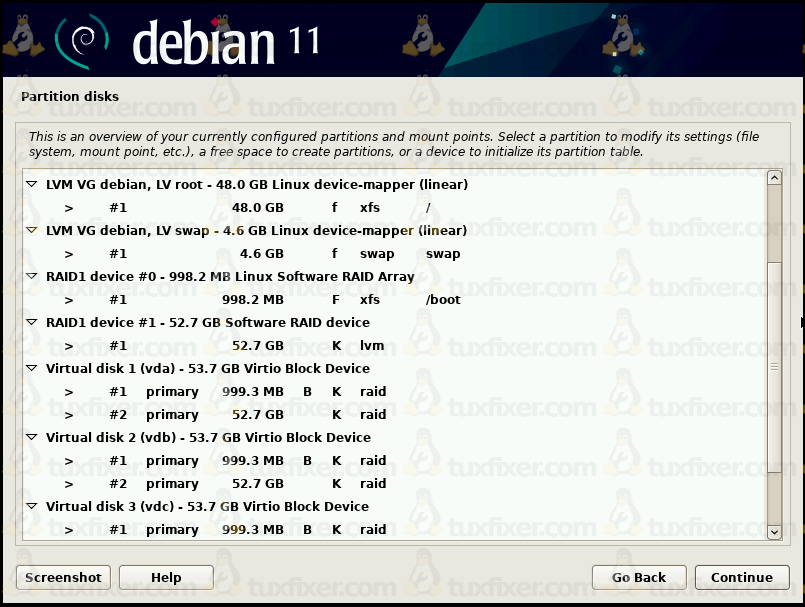 Debian 11 Bullseye review disk layout