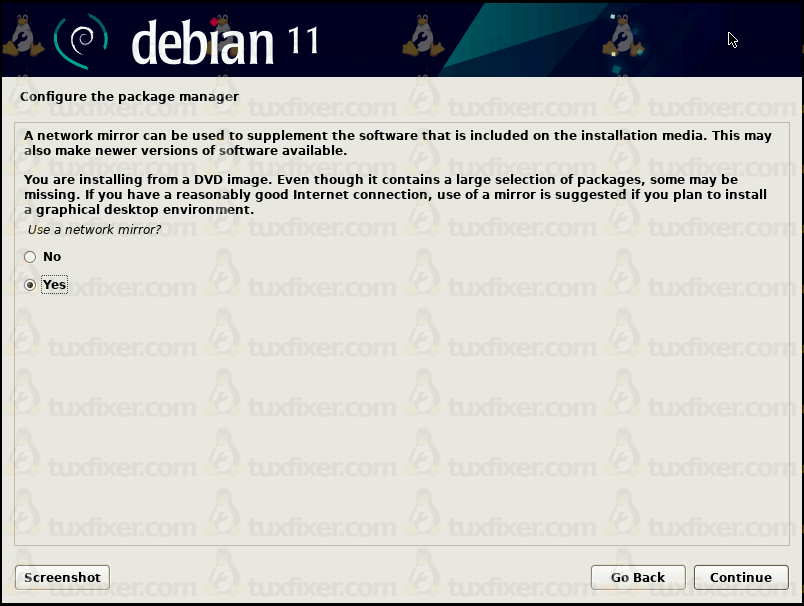 Debian 11 Bullseye use the network mirror