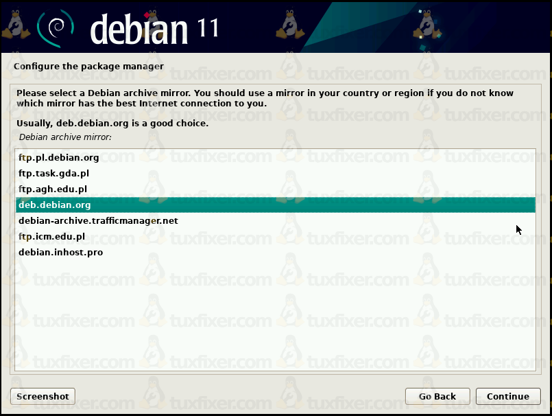 Debian 11 Bullseye select archive mirror