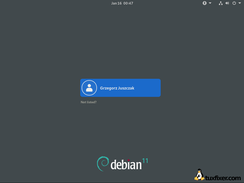 Debian 11 Bullseye Gnome login screen