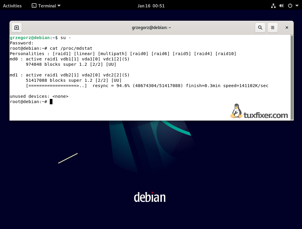 Debian 11 Bullseye RAID synchronization
